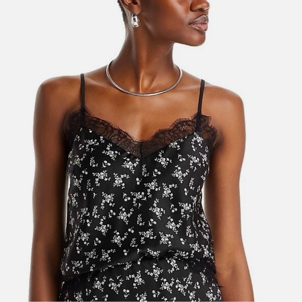 LUCY PARIS Donna Lace Trim Camisole M 19.5” p2p Black Floral $58 Retail NWT